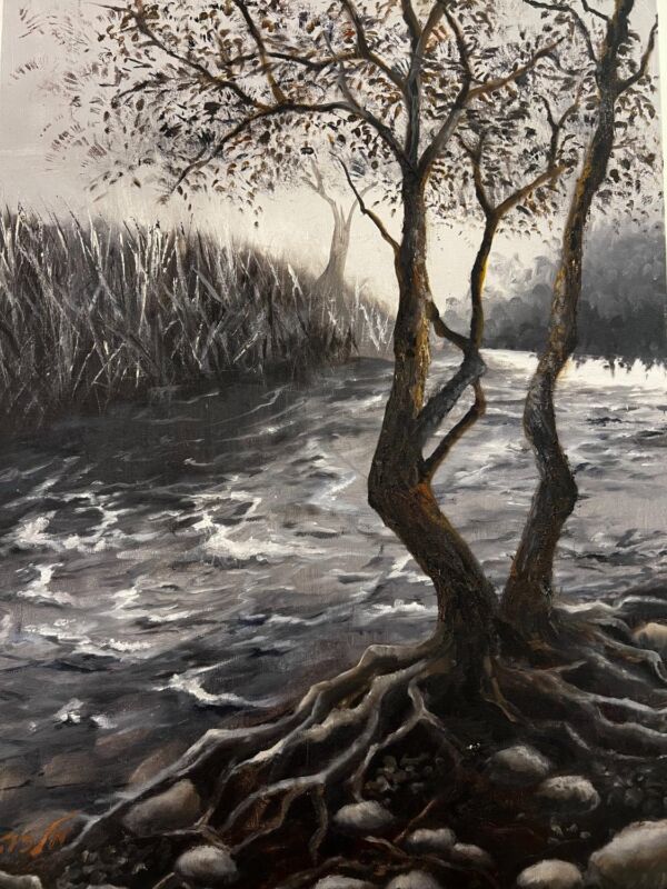 black and white river