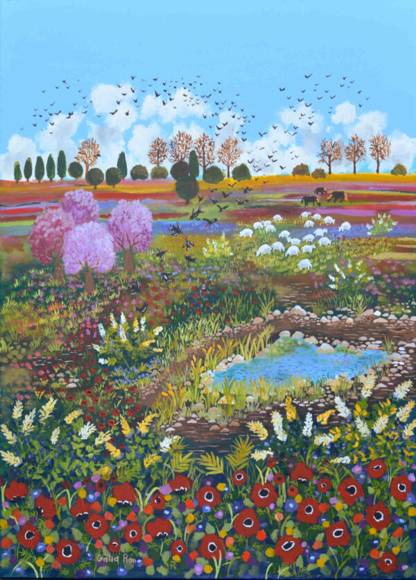 Anemones and sheep in the meadow