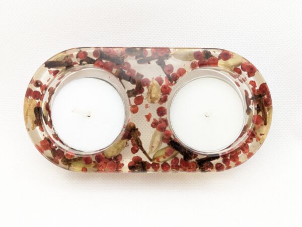 double candle holder with spices